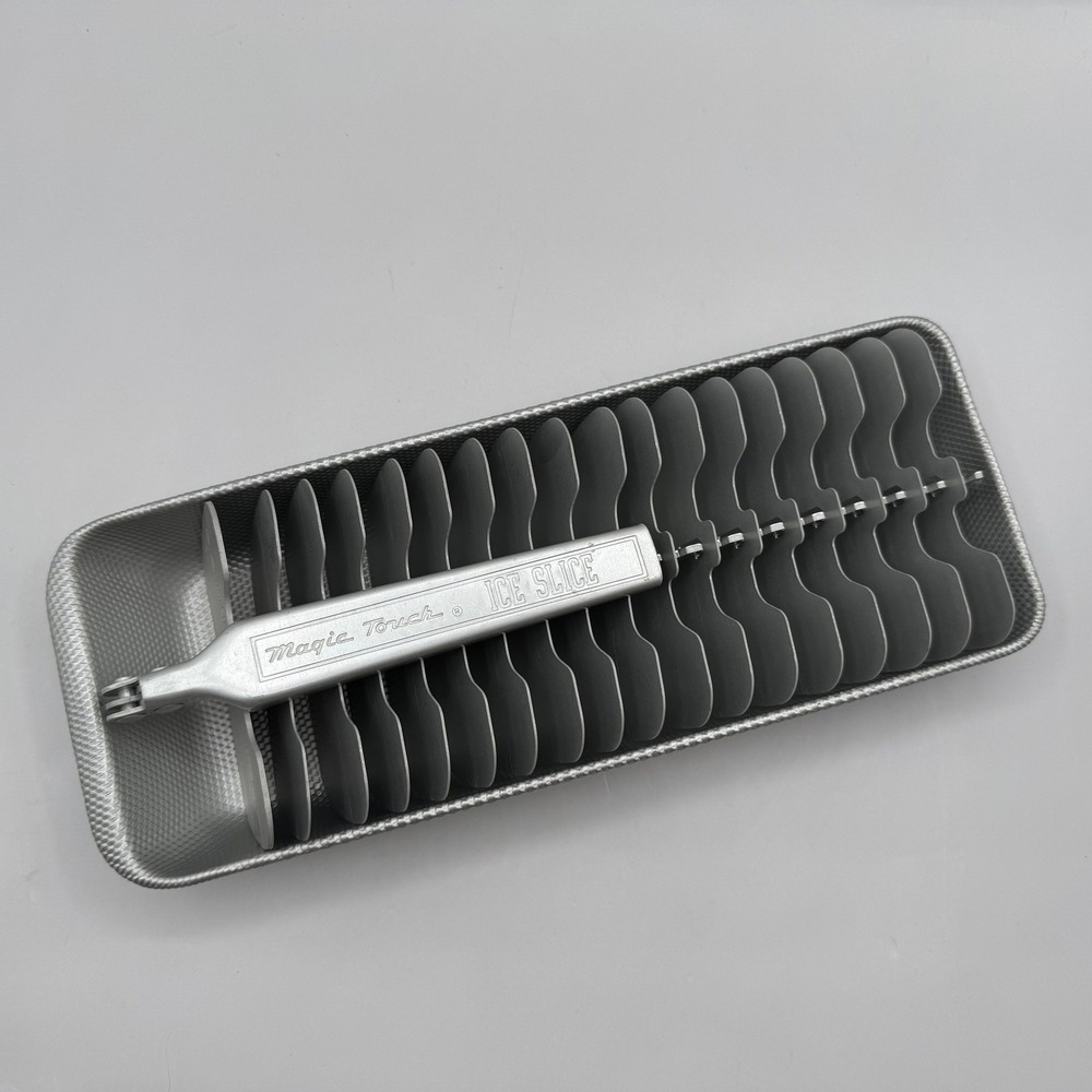 Magic Touch Ice Slice Tray Vintage Aluminum Silver Metal Lever Action Barware